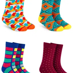 Dynamocks Pack Of 4 Checked Combed Cotton Odour Free Calf-Length Socks-49