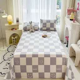 JC HOME White & Grey Checked 140 TC King Bedsheet Set-2.45 m x 2.00 m-image-51