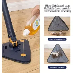 GENERIC 360° Rotatable Triangle Shape Wet and Dry Mop with Length Adjustable Handle, Blue Color image 5