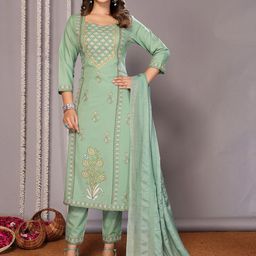 DIVASTRI Women Floral Printed Regular Kurta with Trousers & With Dupatta-image-61
