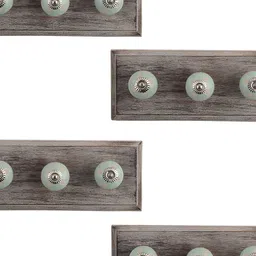 Indianshelf Set Of 4 Green & Brown Textured Wooden Hooks-0