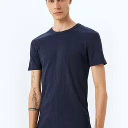 Koton Men Self Design Ribbed Cotton T-shirt-image-97