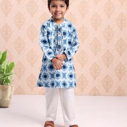 Babyhug Cotton Knit Full Sleeves Kurta & Pajama Set Ethnic Print - Indigo-image-44