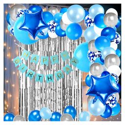 Bubble Trouble Happy Birthday Decoration Kit  Combo with 1 Pc Blue Banner 1 pc Glue Dot 1 Pc Silver Fringe Curtain for Kids Birthday Decoration Items - Pack of 63-image-41