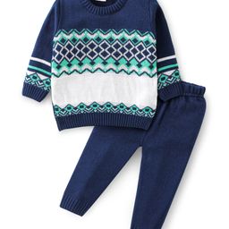 Babyhug Full Sleeves Sweater Set with Chevron Design - Navy Blue-image-87