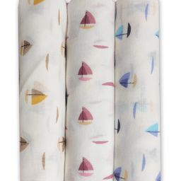 Trance Home Linen Super Soft 100% Cotton Malmal  Swaddle Cloth Boats Design Wrap Pack of 3 - MultiColour-image-30