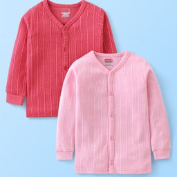 Babyhug Cotton Full Sleeves Thermal Wear Striped Pack Of 2 - Pink & Coral-image-67
