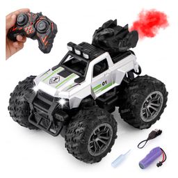 Fiddlerz Remote Control Car Big Size Rock Crawler Water Mist Smoke Effect Spray Off Road High Speed 2WD Monster Truck Rechargeable Toy Car Gift for Kids - Silver-5