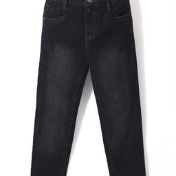 Babyhug Cotton Lycra Full Length Stretchable Washed Denim Jeans Fly With Zipper -Black-image-12