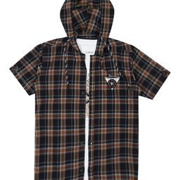 CAVIO Half Sleeves Checked & Hooded Shirt With Abstract Text Art Printed Tee - Mustard Yellow & White-image-24