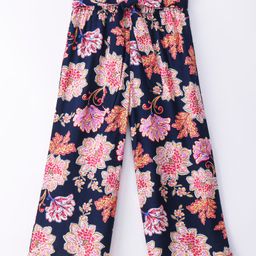 CrayonFlakes Flowers Printed Belted Palazzo - Navy Blue-picture-8