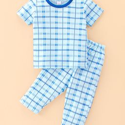 Tango Single Jersey Half Night Suit Checkered - Blue-image-59