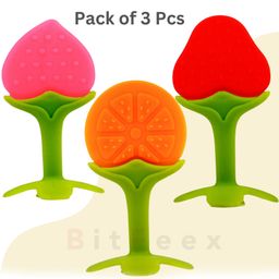 BitFeex Soft Silicone Baby Teether Pacifier Fruit Shape Baby Toys Feeder Infants Teethers Hygienic Case BPA Free (Strawberry, Orange & Peach)-23