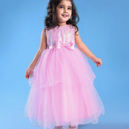 Babyhug Sleeveless Sequinned Layered Fit and Flare Party Dress - Pink-image-83