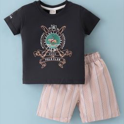Cucumber Cotton Sinker Half Sleeves T-Shirt and Shorts Set Polo Club Print - Black-picture-8