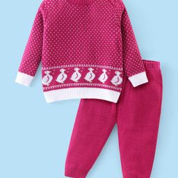 Babyhug Knitted Full Sleeves Sweater Set with Duck Design - Pink-image-89