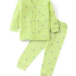 Babyhug Cotton Full Sleeves Front Open Thermal Vest And Leggings with Aeroplane Print - Lime Green-image-24
