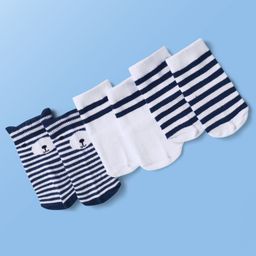 Doodle Poodle Cotton Knit Ankle Length Socks Stripe & Car Design Pack of 3 -BRIGHT WHITE/BLUE-image-85