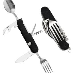 Bunie 6 in 1 Foldable Spoon Fork, Knife Set for TravelPack of 1 Black-4