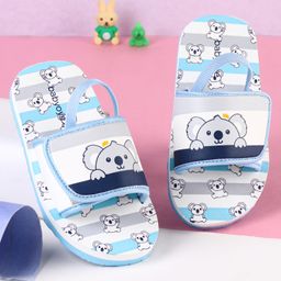 Babyoye Bear Printed Flip Flops with Back Strap - Light Blue & Grey-picture-48