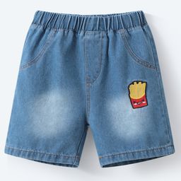 Mark & Mia Washed Cotton Shorts With French Fries Embroidery - Blue-image-72