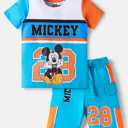Babyhug Disney Single Jersey Knit Half Sleeve Cut & Sew Shorts Night Suit With Mickey Mouse Graphic - Light Blue-picture-44