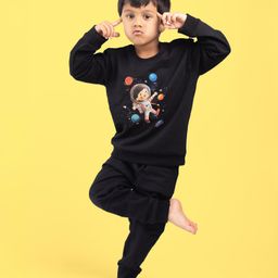 Orange Sugar Cotton Full Sleeves Space Theme Printed Sweatshirt & Joggers Set - Black-picture-39