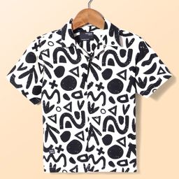 Ruff Satin Woven Half Sleeves Geometric Printed Shirt - Black & White-image-96