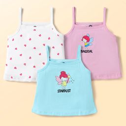 Doodle Poodle 100% Cotton Knit Sleeveless Slips with Heart & Fairy Print Pack of 3 - Light Blue & Pink-24