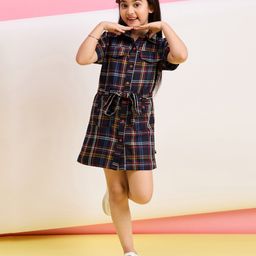 stylobug Stylo Bug Cotton Half Sleeves Checked Shirt Style Dress - Navy Blue-picture-43