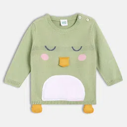 MINI KLUB Cotton Full Sleeves Animal Face Detailed Sweater - Green-picture-11