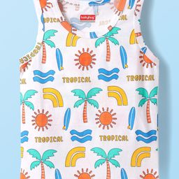 Babyhug 100% Cotton Single Jersey Knit Sando With Tropical Print - White-image-54