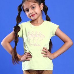Tales & Stories Cotton Half Sleeves Flamingoes Embroidered Tee - Light Green-picture-12