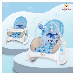 Infantso Baby Rocker Cum Baby Feeding Chair With Vibration & Soothing Music|Adjustable Backrest Recline Feature Rocker| Detachable Toy Bar & Food Tray - Blue-picture-20