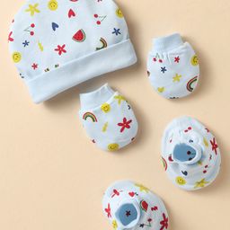 Ben Benny Interlock Knit Fruit Printed Cap Mitten & Booties Set Light Blue - Diameter 10 cm-23