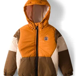 Pine Kids Woven Full Sleeves Hooded Padded Jacket With Color Block Design - Tan-picture-9