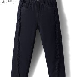 arias by lara dutta Arias Cotton Woven Full Length Washed Stretchable Jeans With Raw Edges Detailing - Black-picture-18