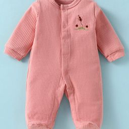 Wonderchild Full Sleeves Elephants Embroidered Ribbed Sleepsuit - Dusty Pink-image-33