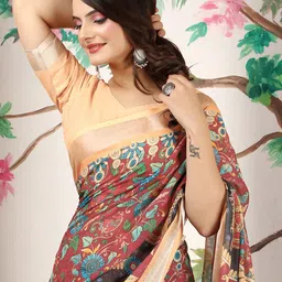 Anouk Rustic Kalamkari Zari Designer Baluchari Saree-21