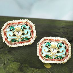Anouk Gold-Plated Artificial Stones Studded And Beaded Geometric Shaped Studs-7