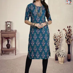 HERE&NOW Selection Of 2 Floral Printed Round Neck Straight Kurtas-image-88