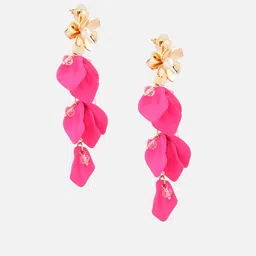 Beatnik Gold-Plated Artificial Stones Studded & Beaded Floral Shaped Drop Earrings-1