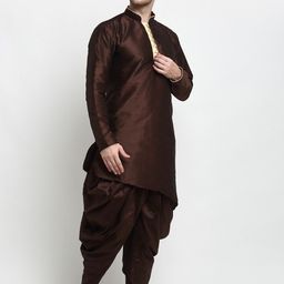 Benstoke Men Brown Dupion Silk Kurta with Dhoti Pants image 4
