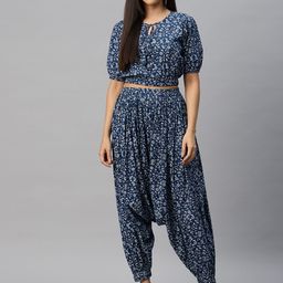 Cottinfab Women Printed Top With Harem Pants-57