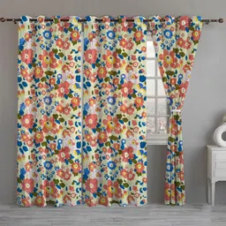 ANA White & Pink 3 Pieces Floral Room Darkening Long Door Curtain-37