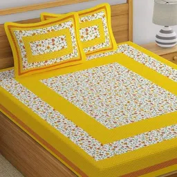 Aura White & Yellow Printed Pure Cotton 144 TC Queen Bedsheet Set 2.10 m X 2.30 m-image-72
