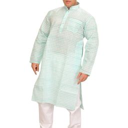 Exotic India Men Casual Summer Kurta Pajama Set with Woven Checks-image-85