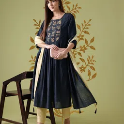 Anouk Yoke Design Pleated Kurta with Trousers & Dupatta-53