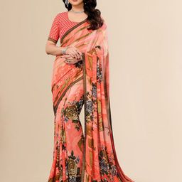 Moda Rapido Floral Beads and Stones Poly Georgette Saree-image-91