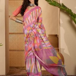 Sangria Striped Print Saree with Unstitched Blouse-picture-13